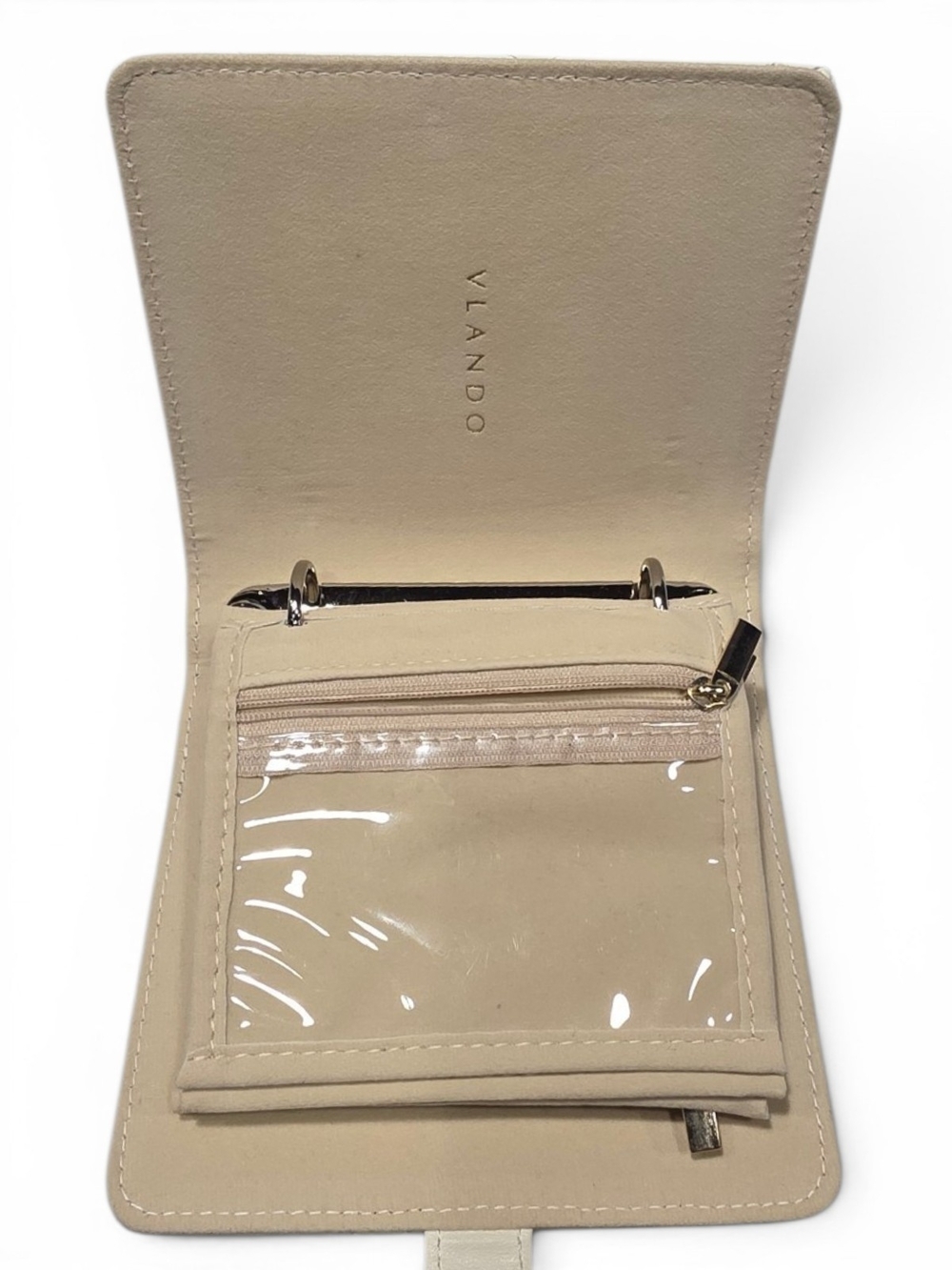 Vlando Travel Jewelry Organizer Case | Quilted Cream Faux Leather | Velvet Lined - Picture 4 of 11